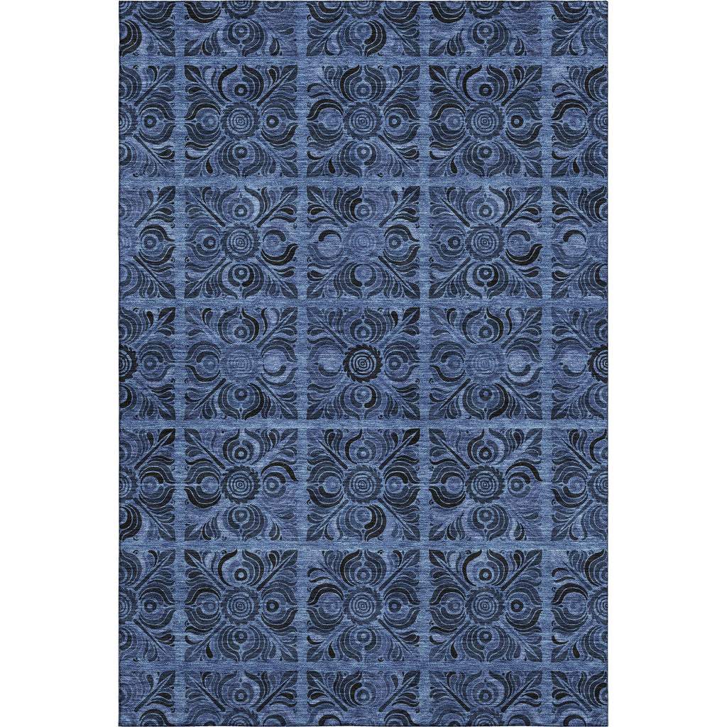10' X 14' Denim Blue And Charcoal Medallion Washable Area Rug With UV Protection
