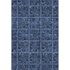 10' X 14' Denim Blue And Charcoal Medallion Washable Area Rug With UV Protection
