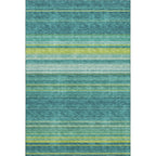 10' X 14' Teal Lime Green And Sky Blue Striped Washable Area Rug With UV Protection