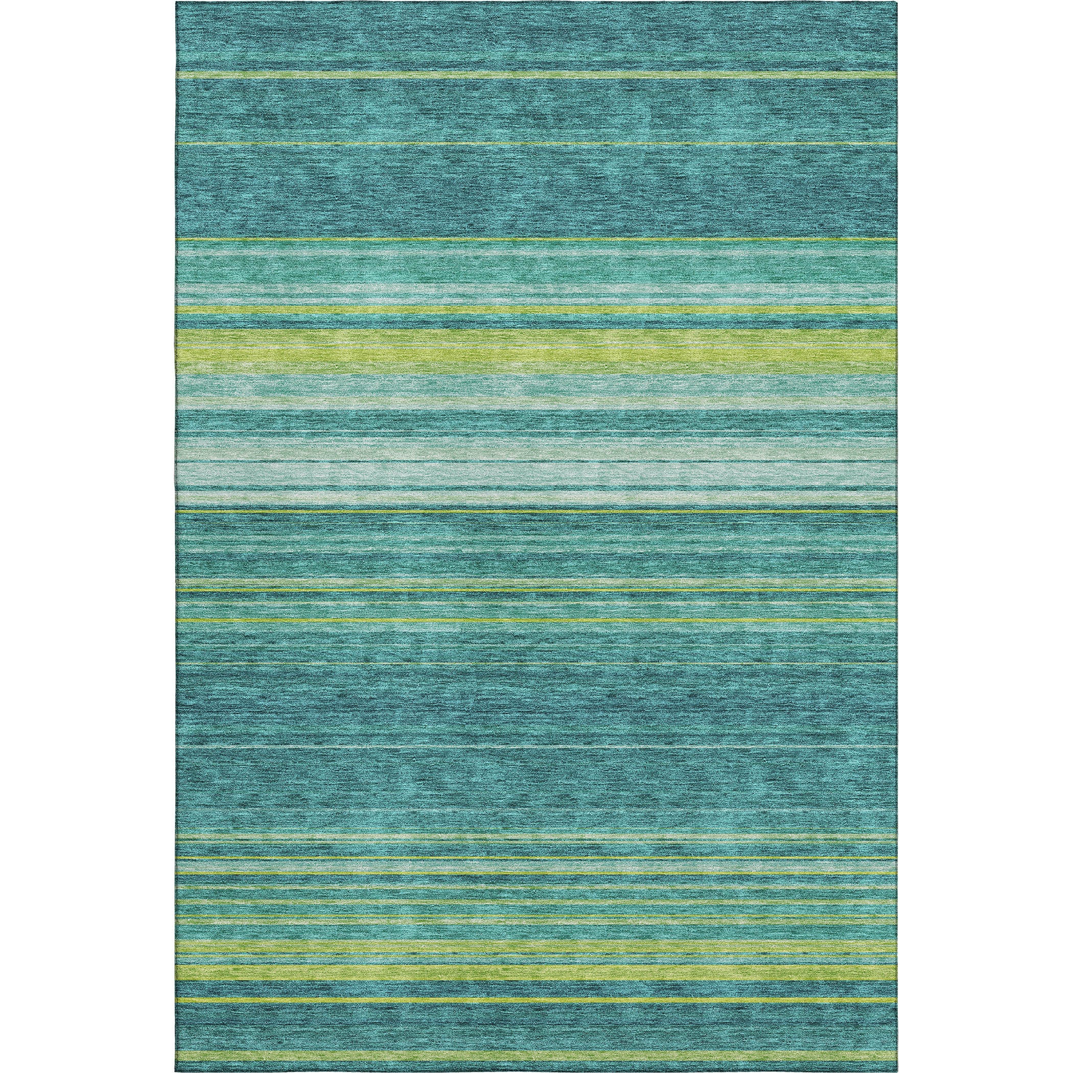10' X 14' Teal Lime Green And Sky Blue Striped Washable Area Rug With UV Protection