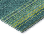 10' X 14' Teal Lime Green And Sky Blue Striped Washable Area Rug With UV Protection