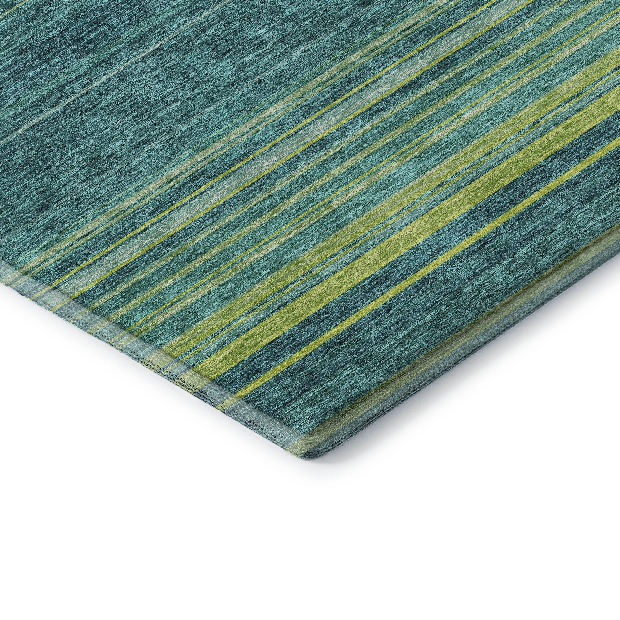10' X 14' Teal Lime Green And Sky Blue Striped Washable Area Rug With UV Protection