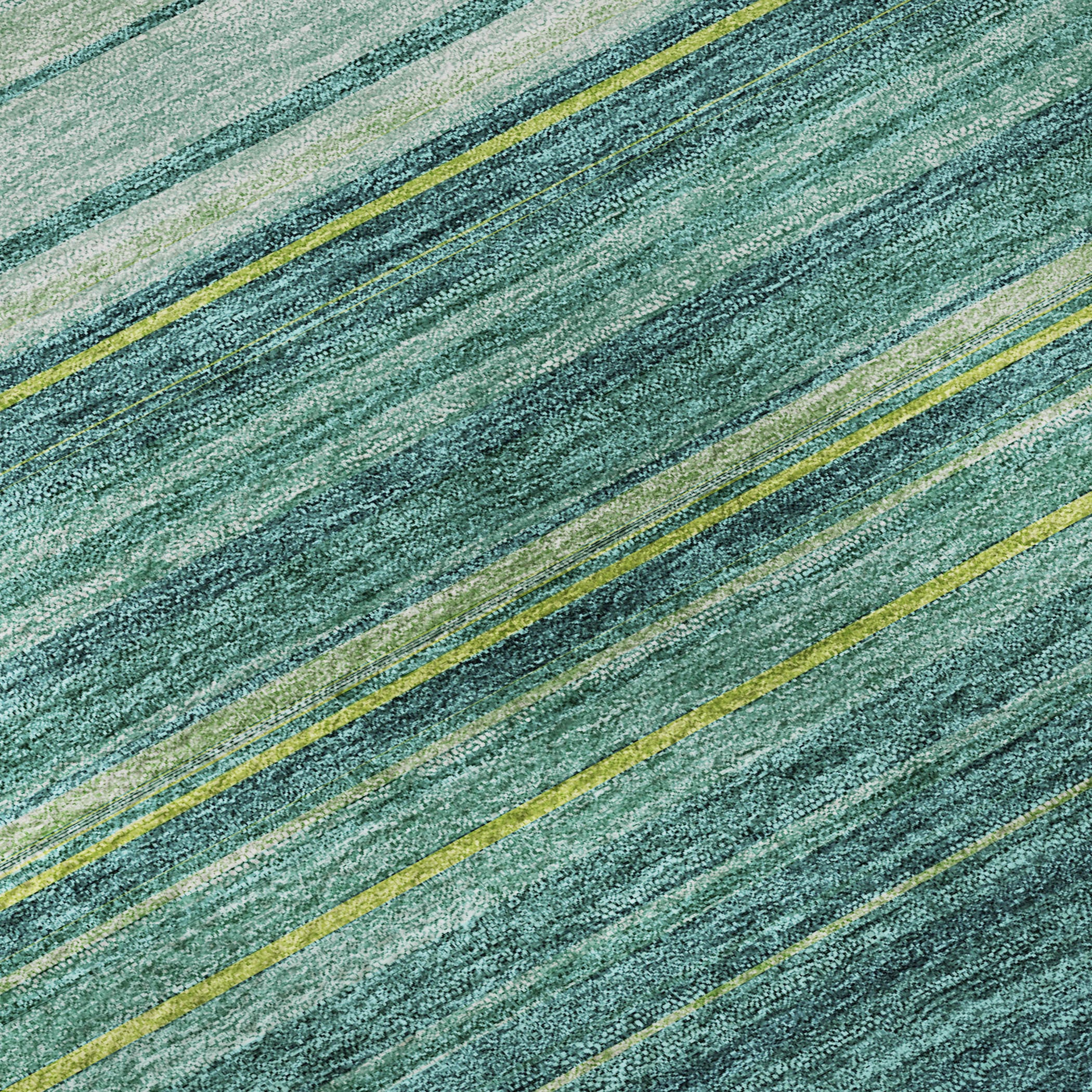 10' X 14' Teal Lime Green And Sky Blue Striped Washable Area Rug With UV Protection