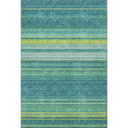 10' X 14' Teal Lime Green And Sky Blue Striped Washable Area Rug With UV Protection