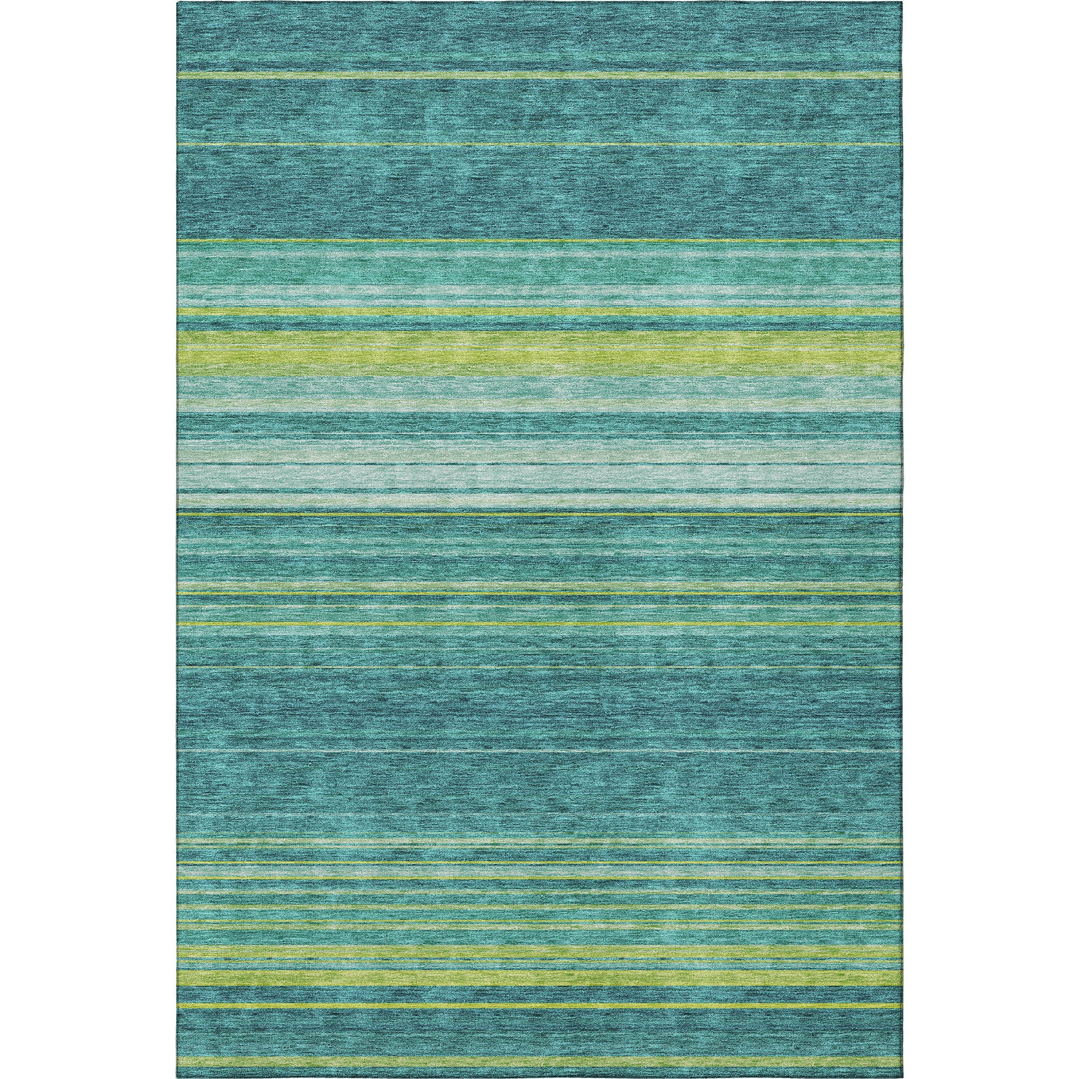 10' X 14' Teal Lime Green And Sky Blue Striped Washable Area Rug With UV Protection