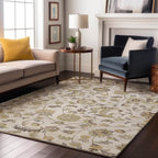 8' X 10' Ivory Copper And Gray Floral Washable Area Rug With UV Protection-2