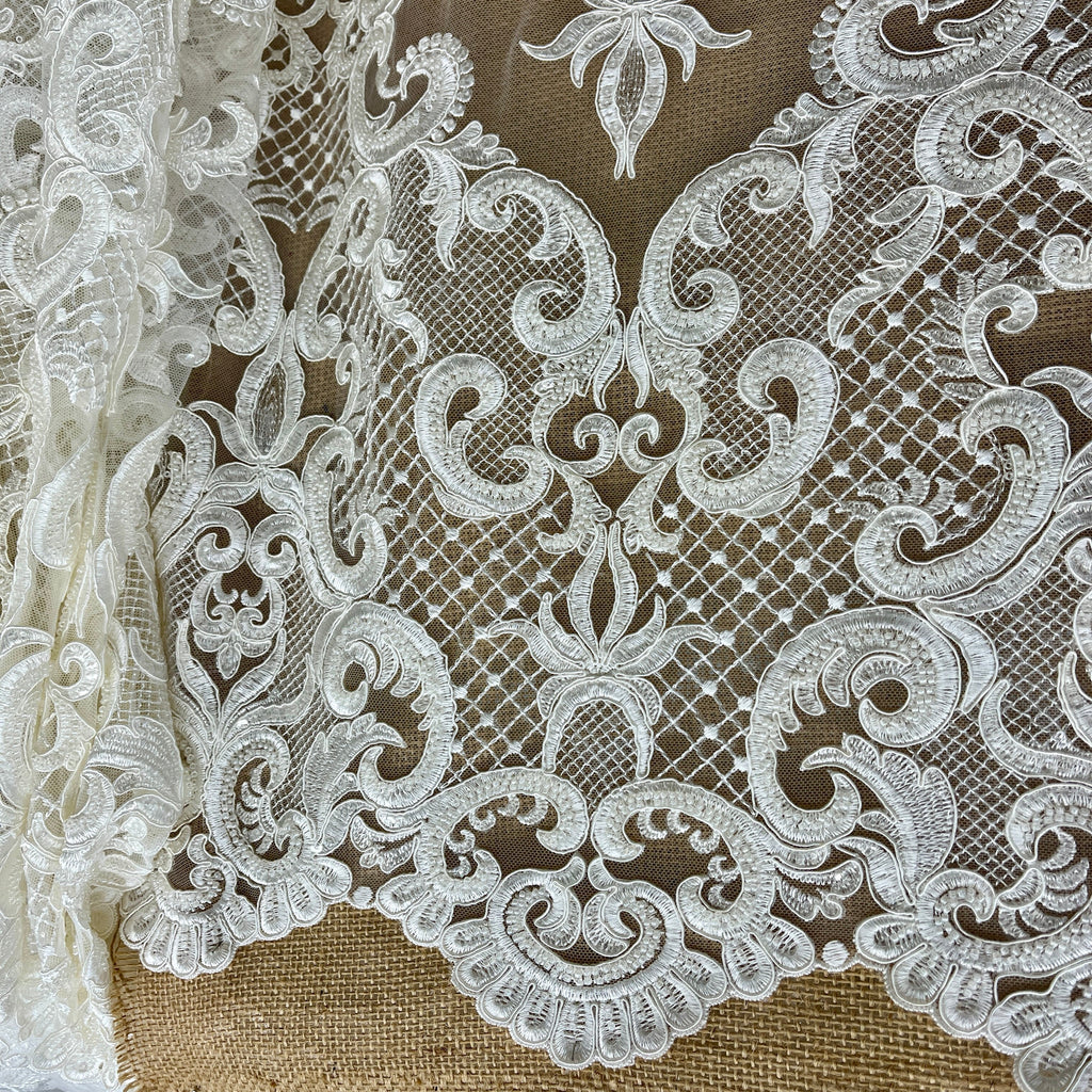 Beaded & Corded Bridal Lace Fabric Embroidered on 100% Polyester Net Mesh | Lace USA - GD-55924-1