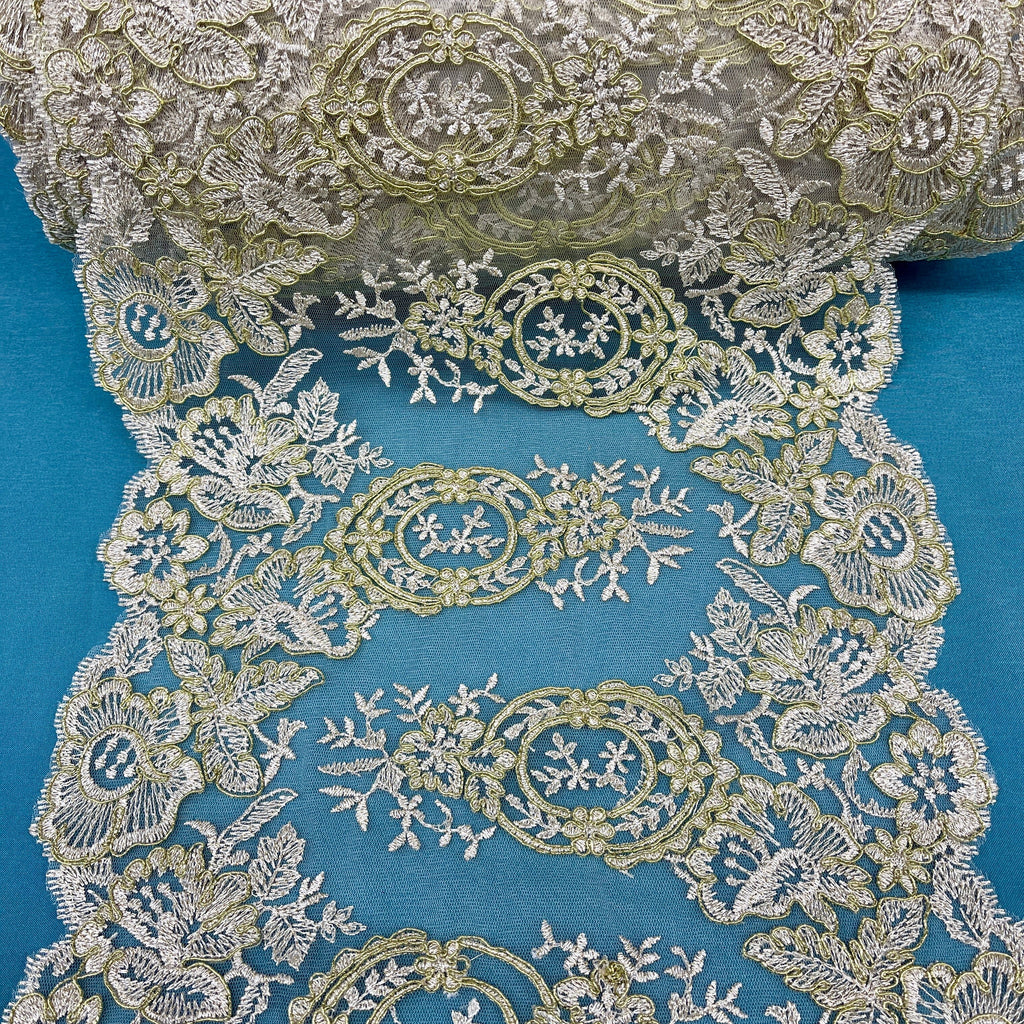 Corded Double Sided Lace Trimming Embroidered on 100% Polyester Net Mesh | Lace USA - 97039W/2-1