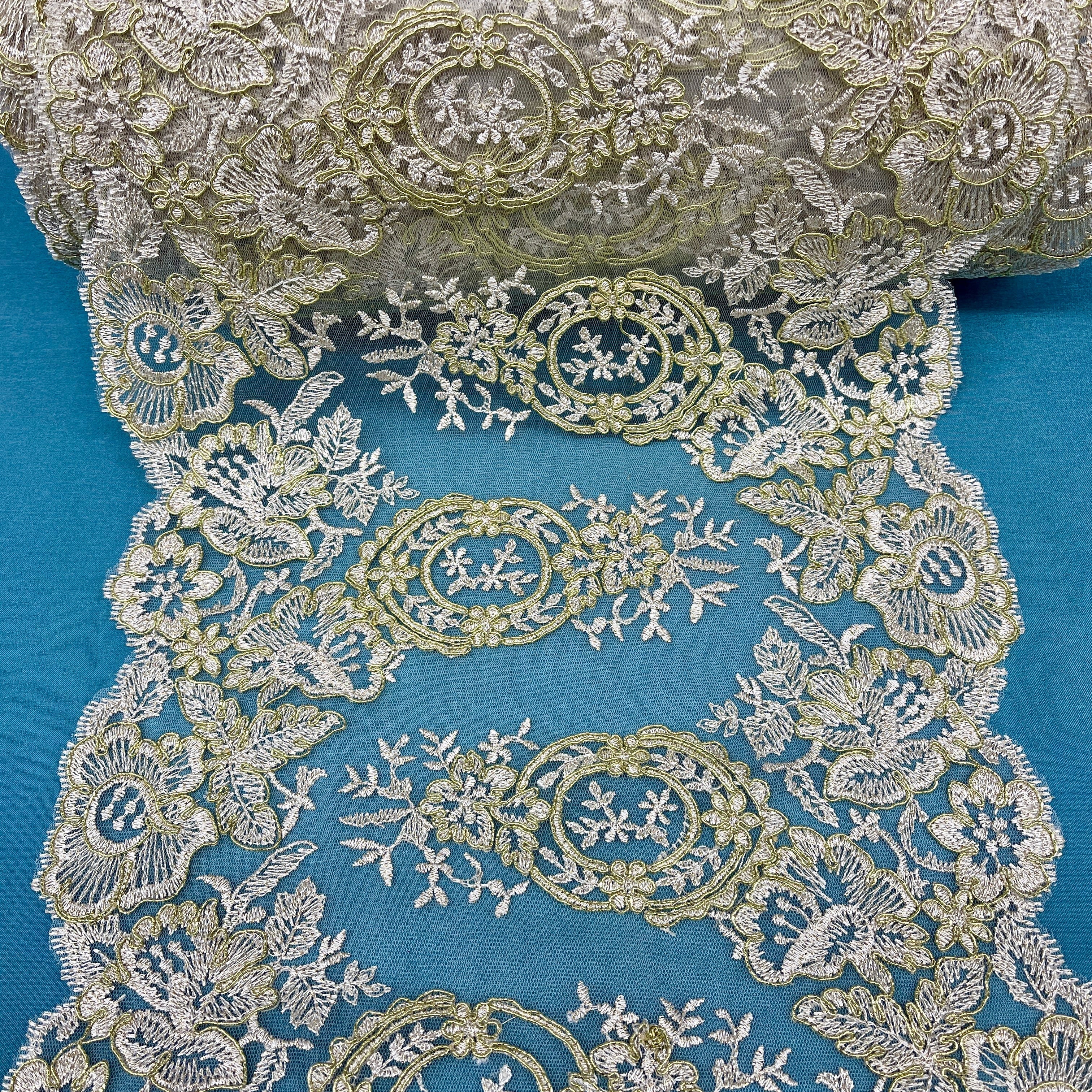 Corded Double Sided Lace Trimming Embroidered on 100% Polyester Net Mesh | Lace USA - 97039W/2-1
