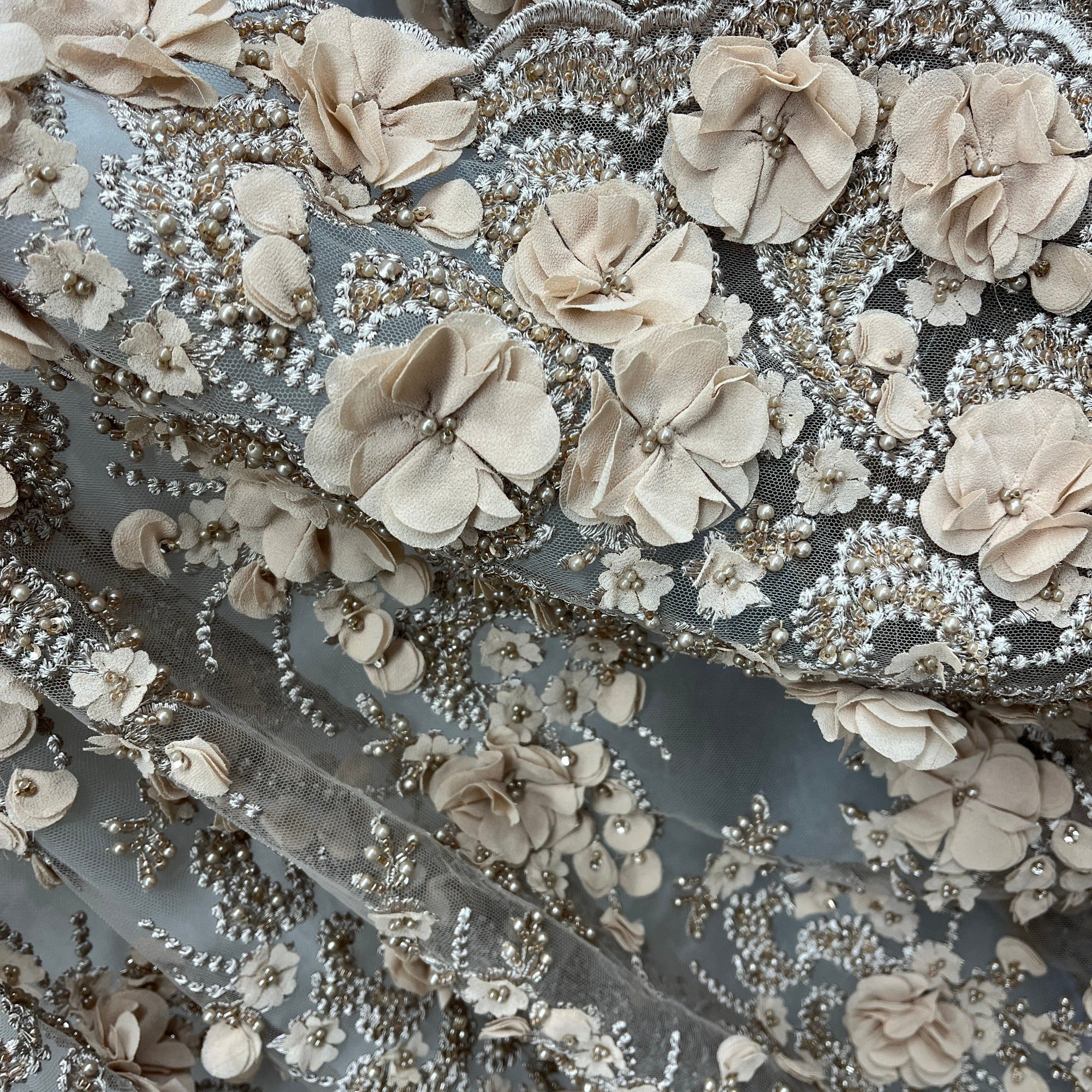 Beaded 3D Floral Lace Fabric Embroidered on 100% Polyester Net Mesh 
| Lace USA - GD-362-4