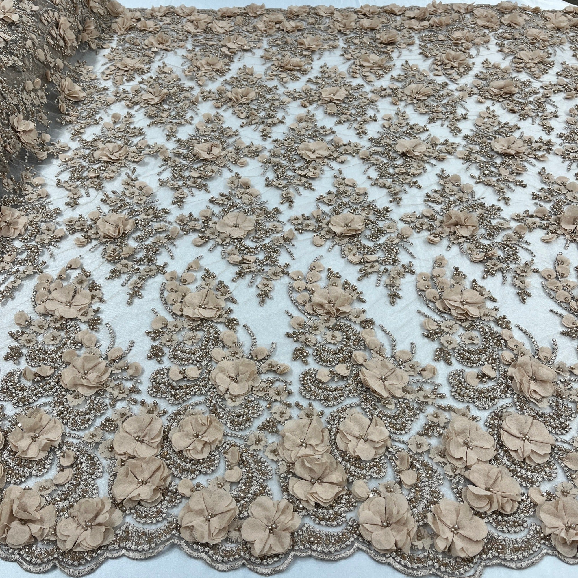 Beaded 3D Floral Lace Fabric Embroidered on 100% Polyester Net Mesh 
| Lace USA - GD-362-0