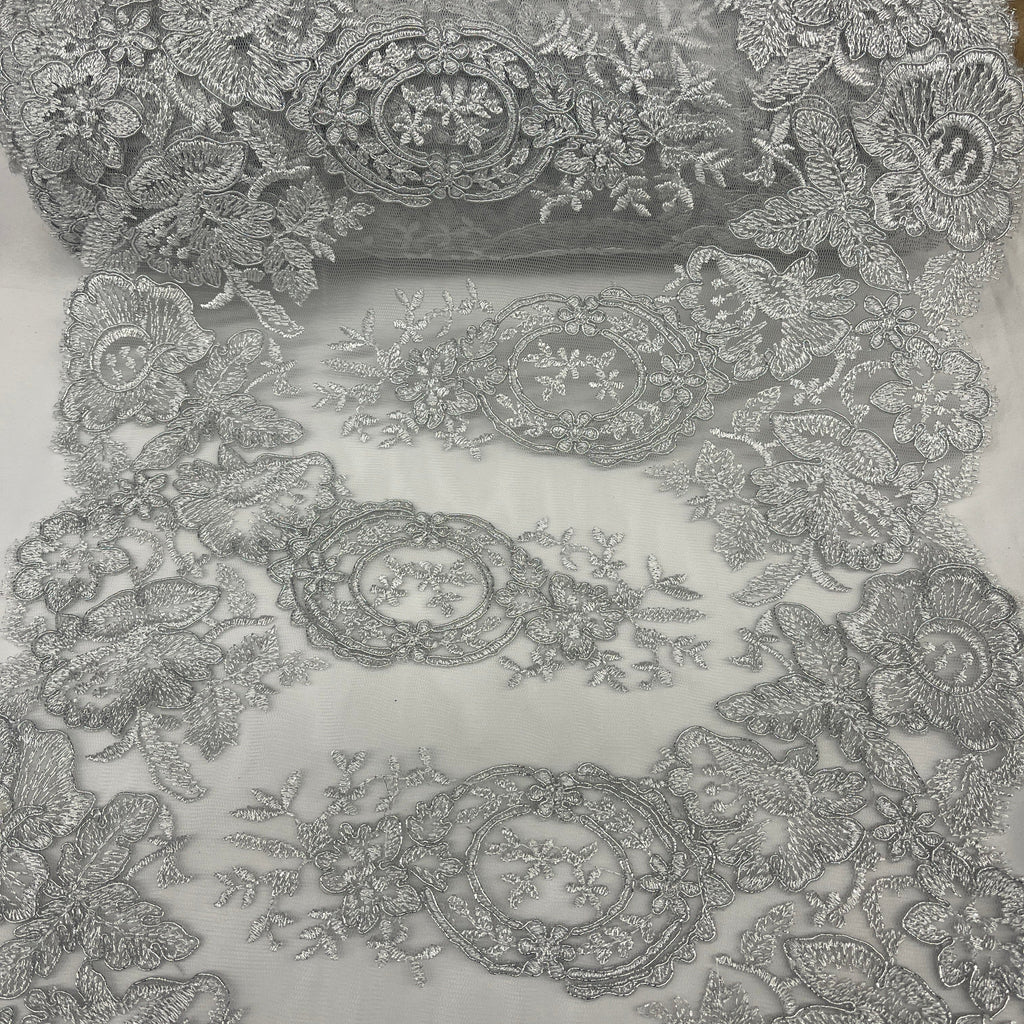 Corded Double Sided Lace Trimming Embroidered on 100% Polyester Net Mesh | Lace USA - 97039W/2-3