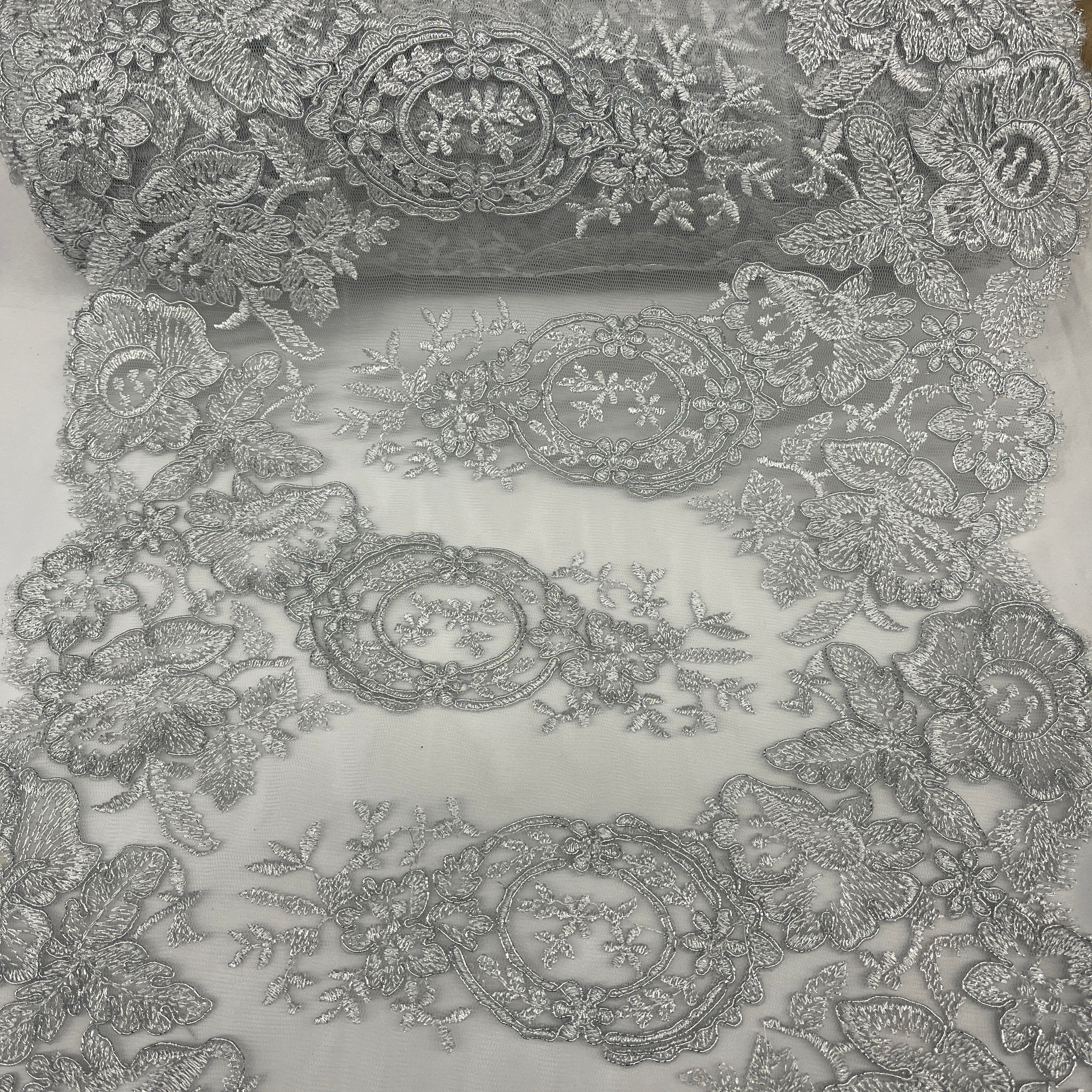 Corded Double Sided Lace Trimming Embroidered on 100% Polyester Net Mesh | Lace USA - 97039W/2-3