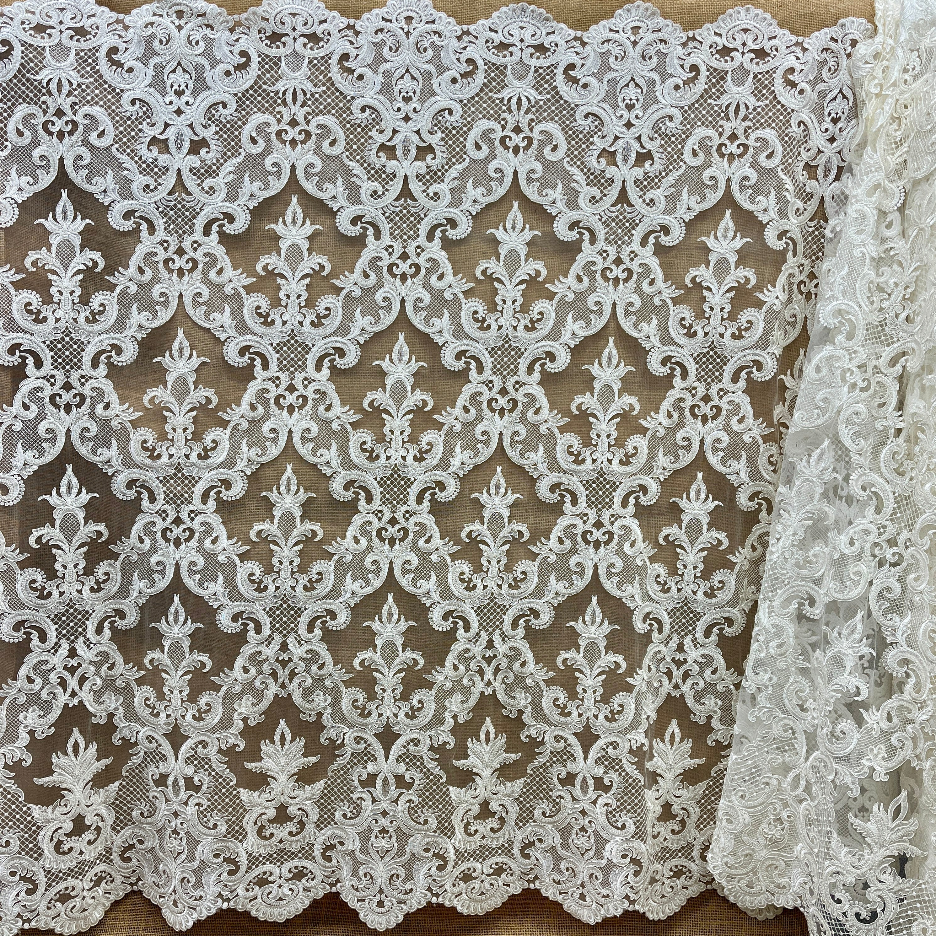 Beaded & Corded Bridal Lace Fabric Embroidered on 100% Polyester Net Mesh | Lace USA - GD-55924-0