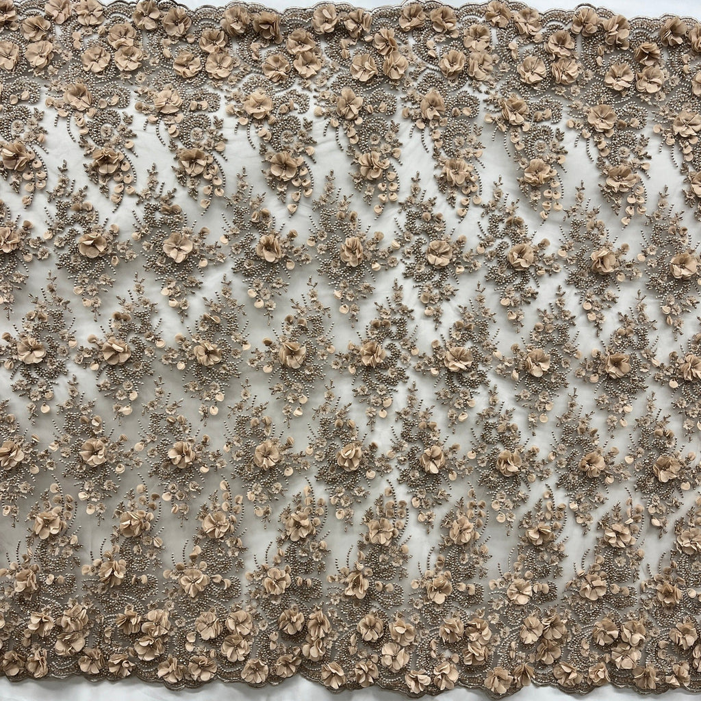 Beaded 3D Floral Lace Fabric Embroidered on 100% Polyester Net Mesh 
| Lace USA - GD-362-3