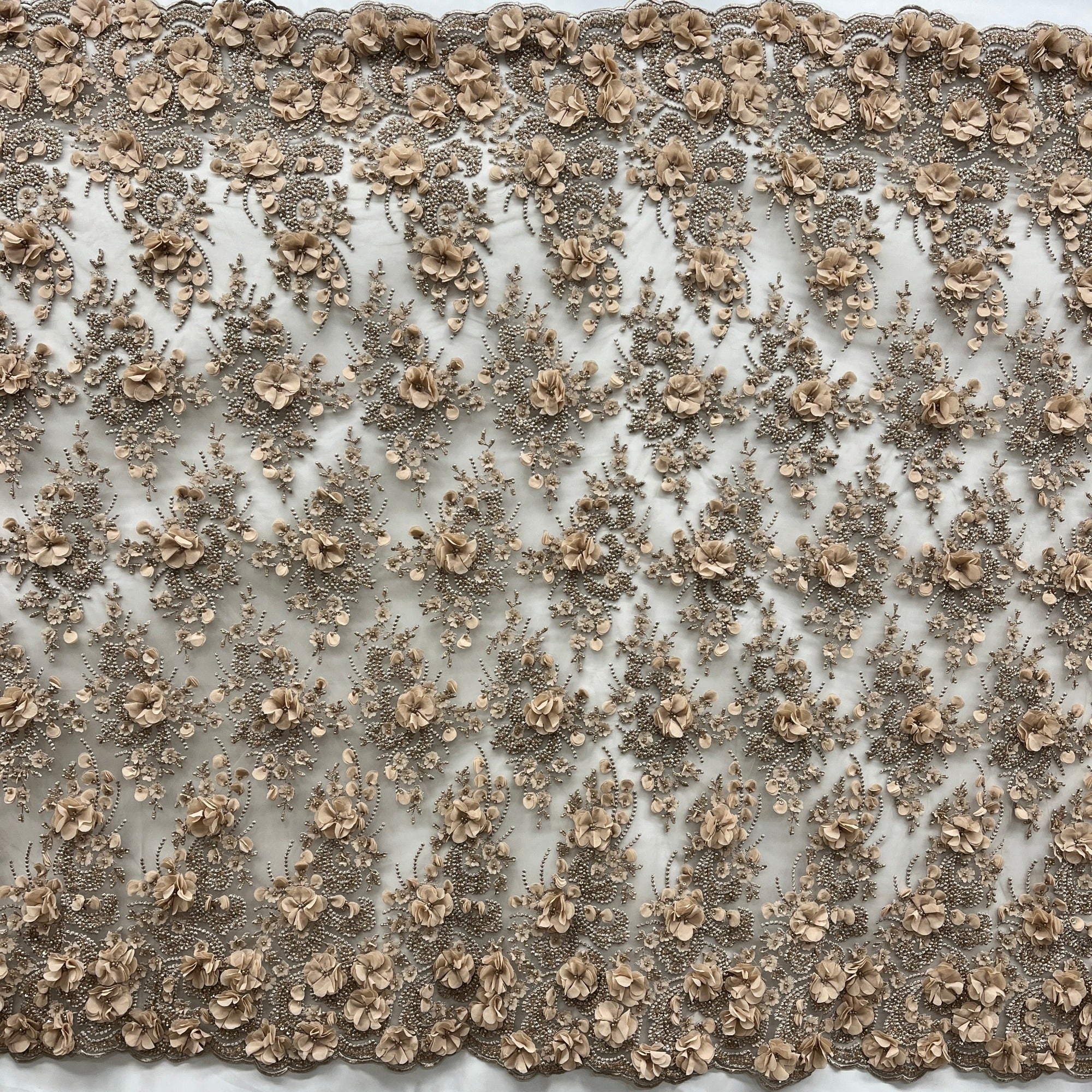 Beaded 3D Floral Lace Fabric Embroidered on 100% Polyester Net Mesh 
| Lace USA - GD-362-3