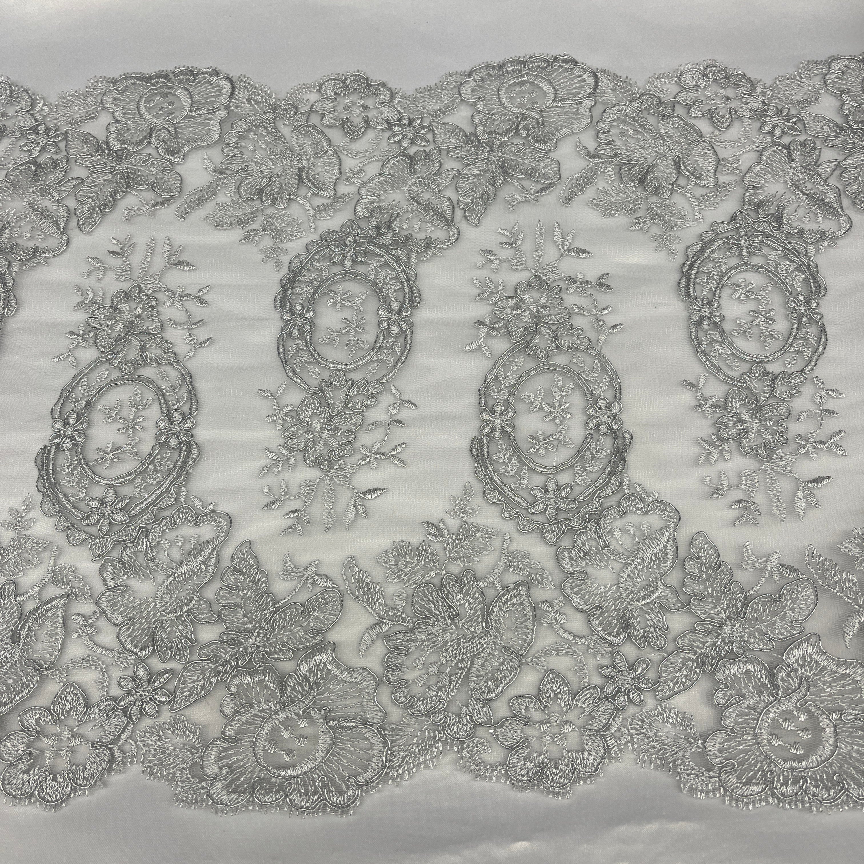 Corded Double Sided Lace Trimming Embroidered on 100% Polyester Net Mesh | Lace USA - 97039W/2-2