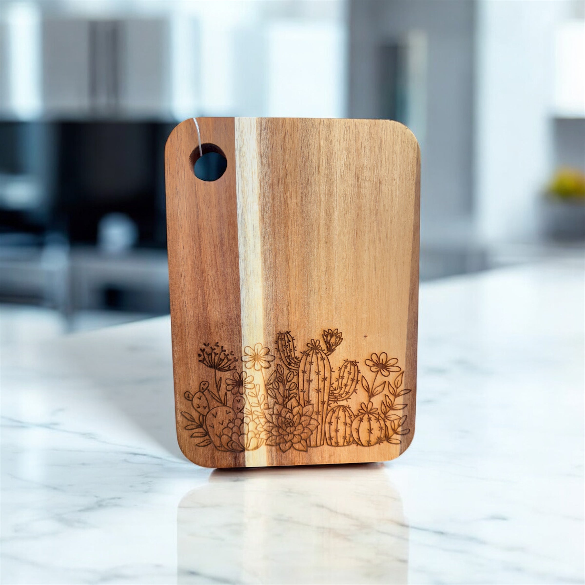 Acacia Cutting Board, Engraved Cutting Board, Floral