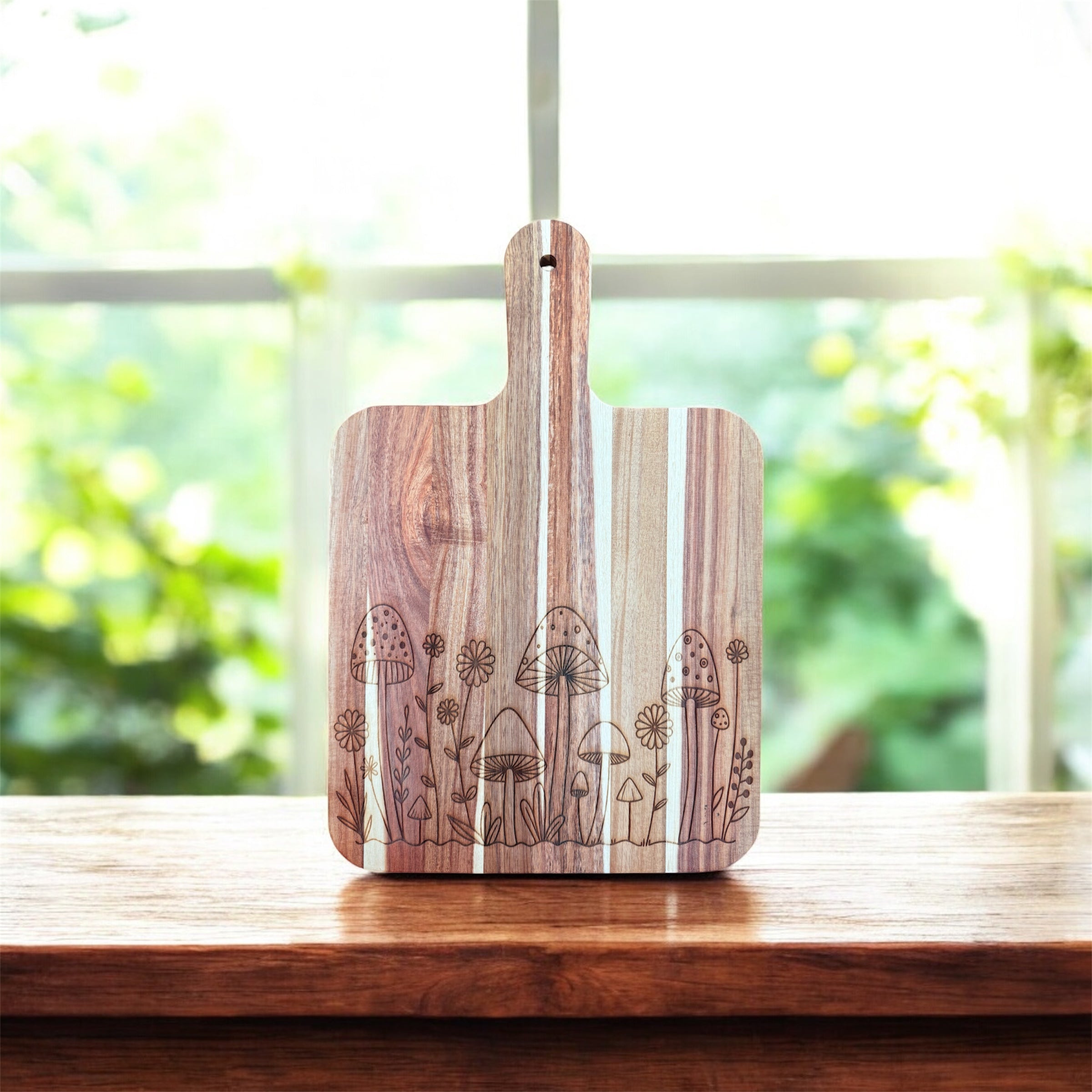 Acacia Cutting Board, Engraved Cutting Board, Floral