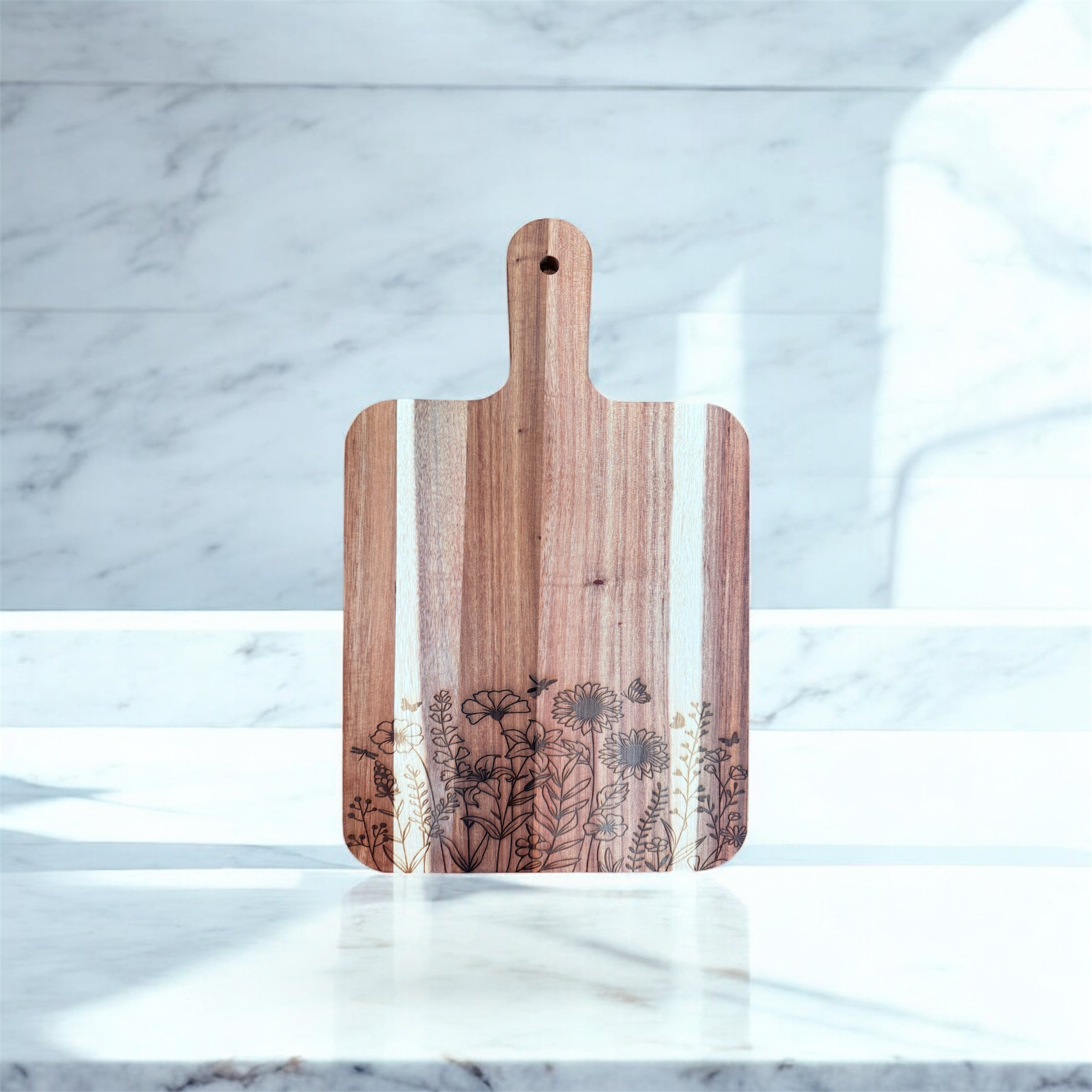 Acacia Cutting Board, Engraved Cutting Board, Floral