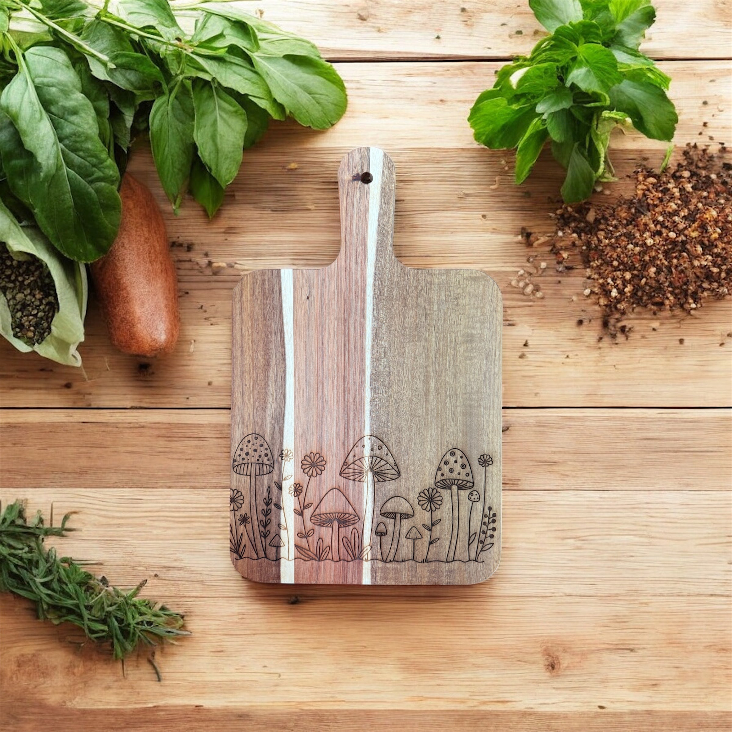 Mushroom Acacia Cutting Board, Engraved Cutting Board