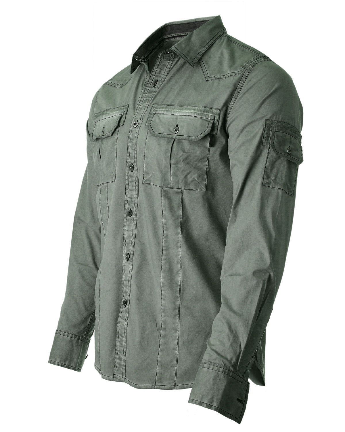 ZIMEGO Men's Stretch Flex Slim Color Washed Vintage Rugged Fashion Button Shirts-4