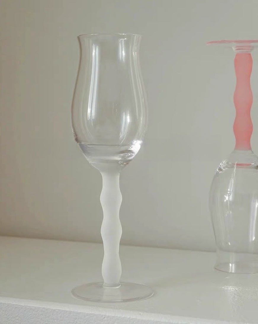 Handblown Retro Wavy Rose Wine Glasses Set of 4 Pcs ( $14.9 Each )