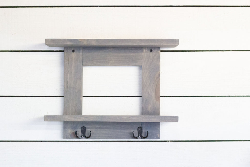 Bathroom Wall Shelf with 2 Double Towel Hooks