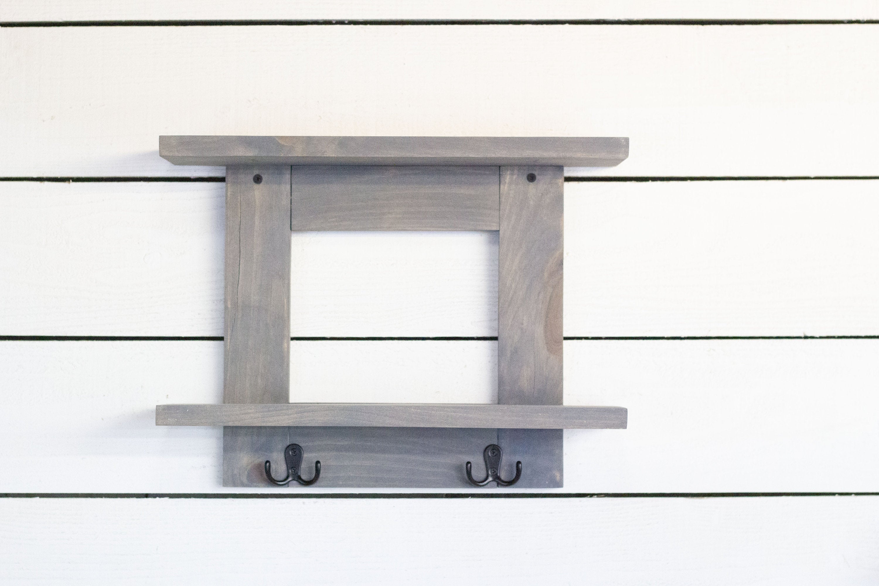 Bathroom Wall Shelf with 2 Double Towel Hooks
