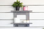 Bathroom Wall Shelf with 2 Double Towel Hooks
