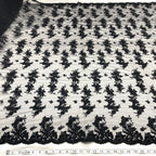 Corded Bridal Lace Fabric Embroidered on 100% Polyester Net Mesh | Lace USA - 96916W-7