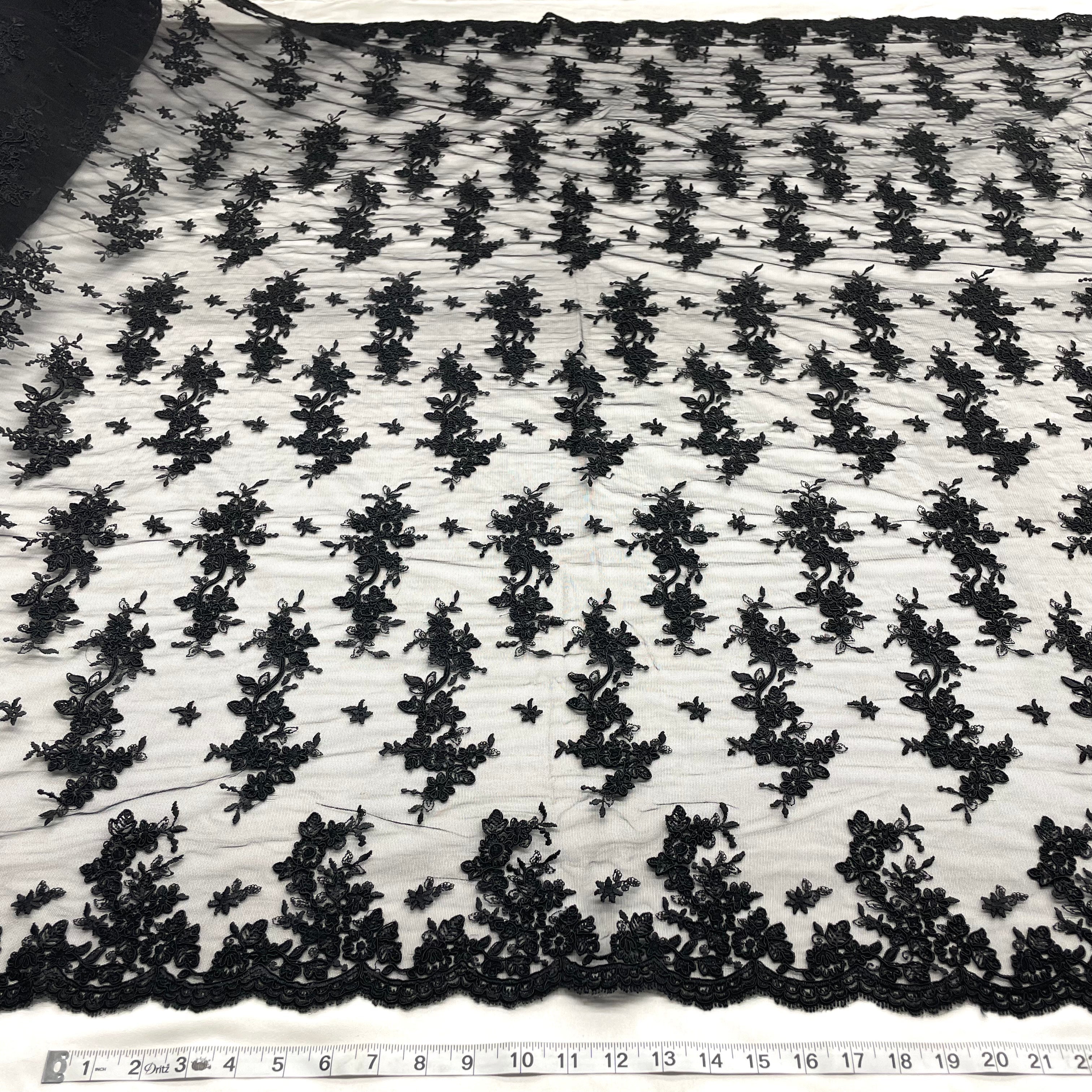 Corded Bridal Lace Fabric Embroidered on 100% Polyester Net Mesh | Lace USA - 96916W-7