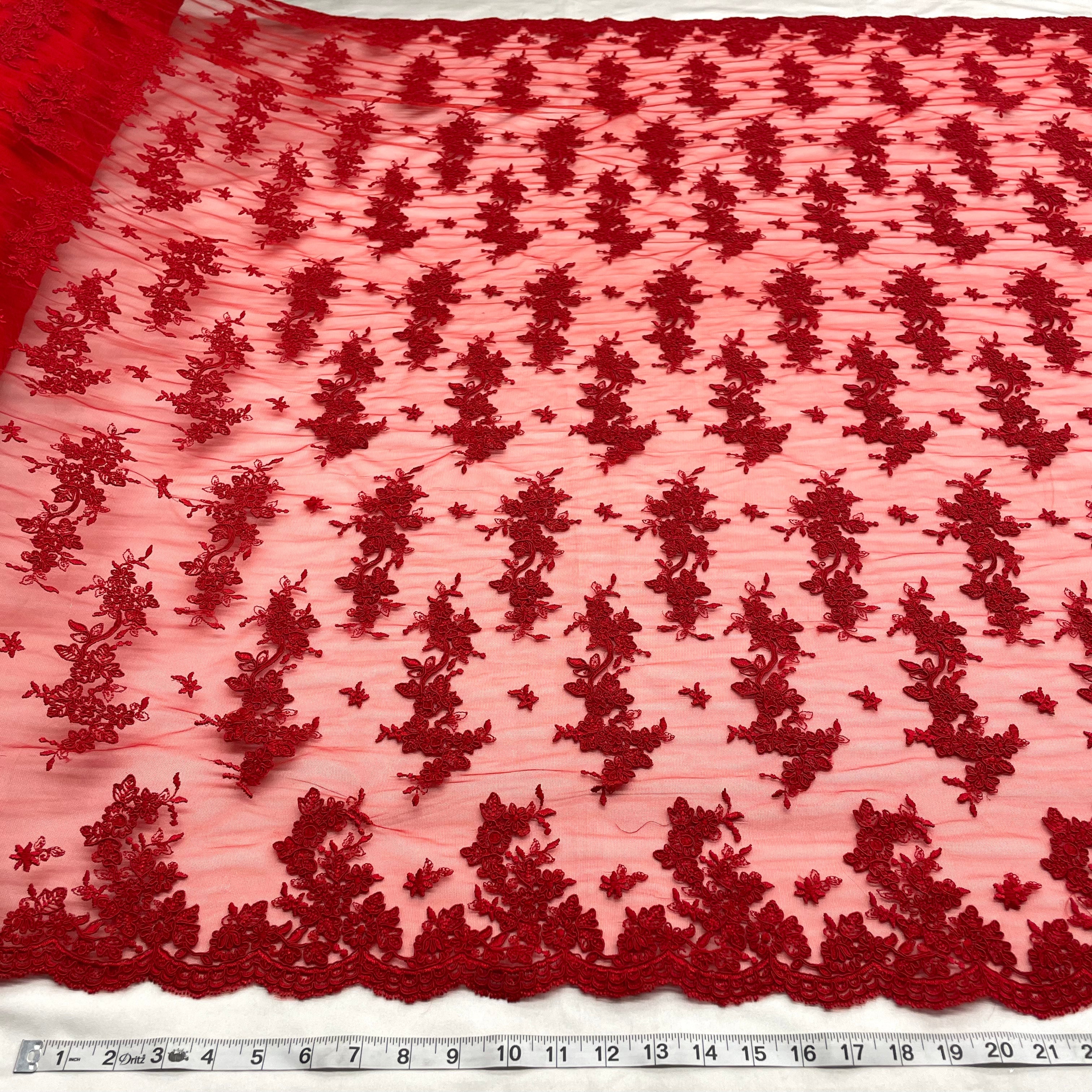 Corded Bridal Lace Fabric Embroidered on 100% Polyester Net Mesh | Lace USA - 96916W-6