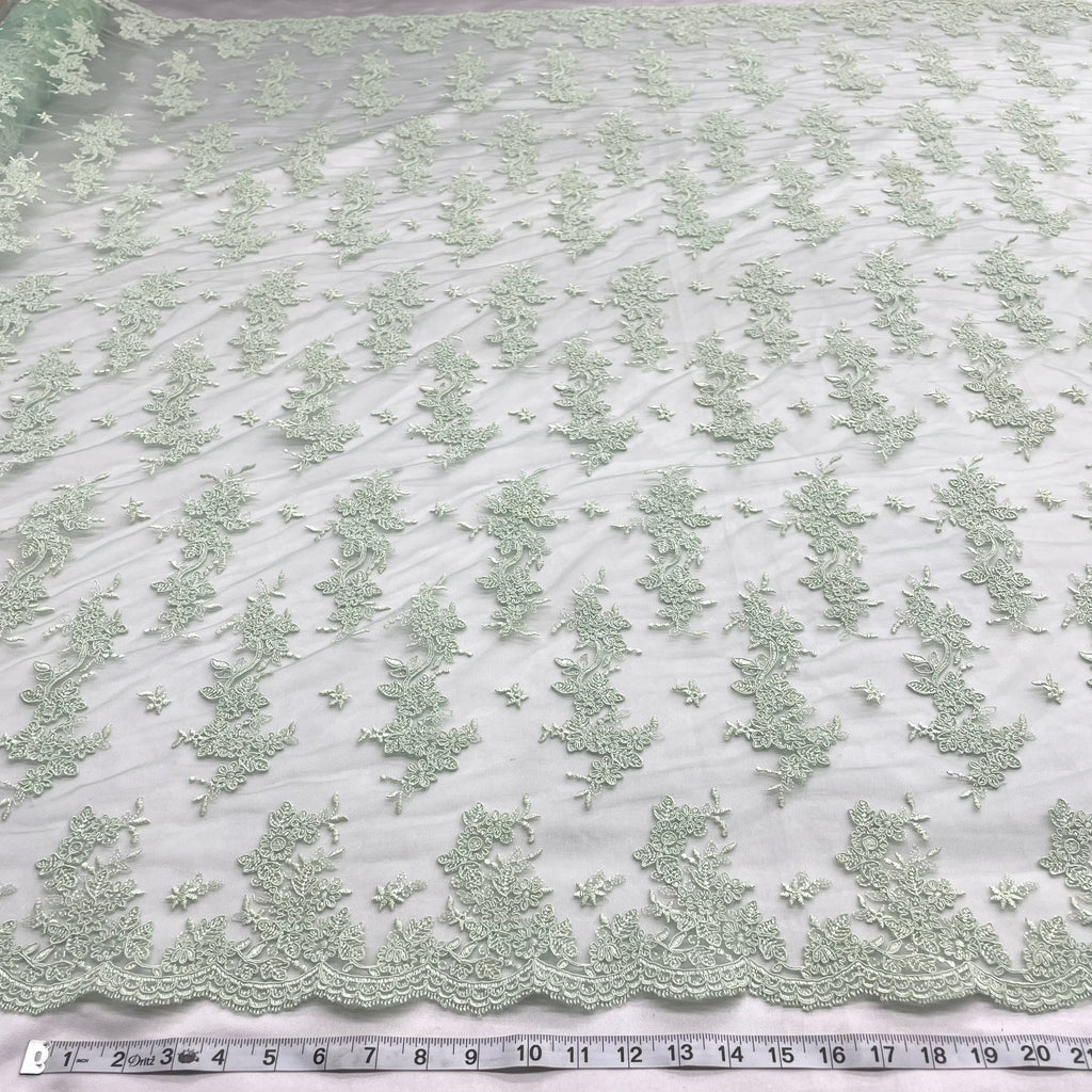 Corded Bridal Lace Fabric Embroidered on 100% Polyester Net Mesh | Lace USA - 96916W-4