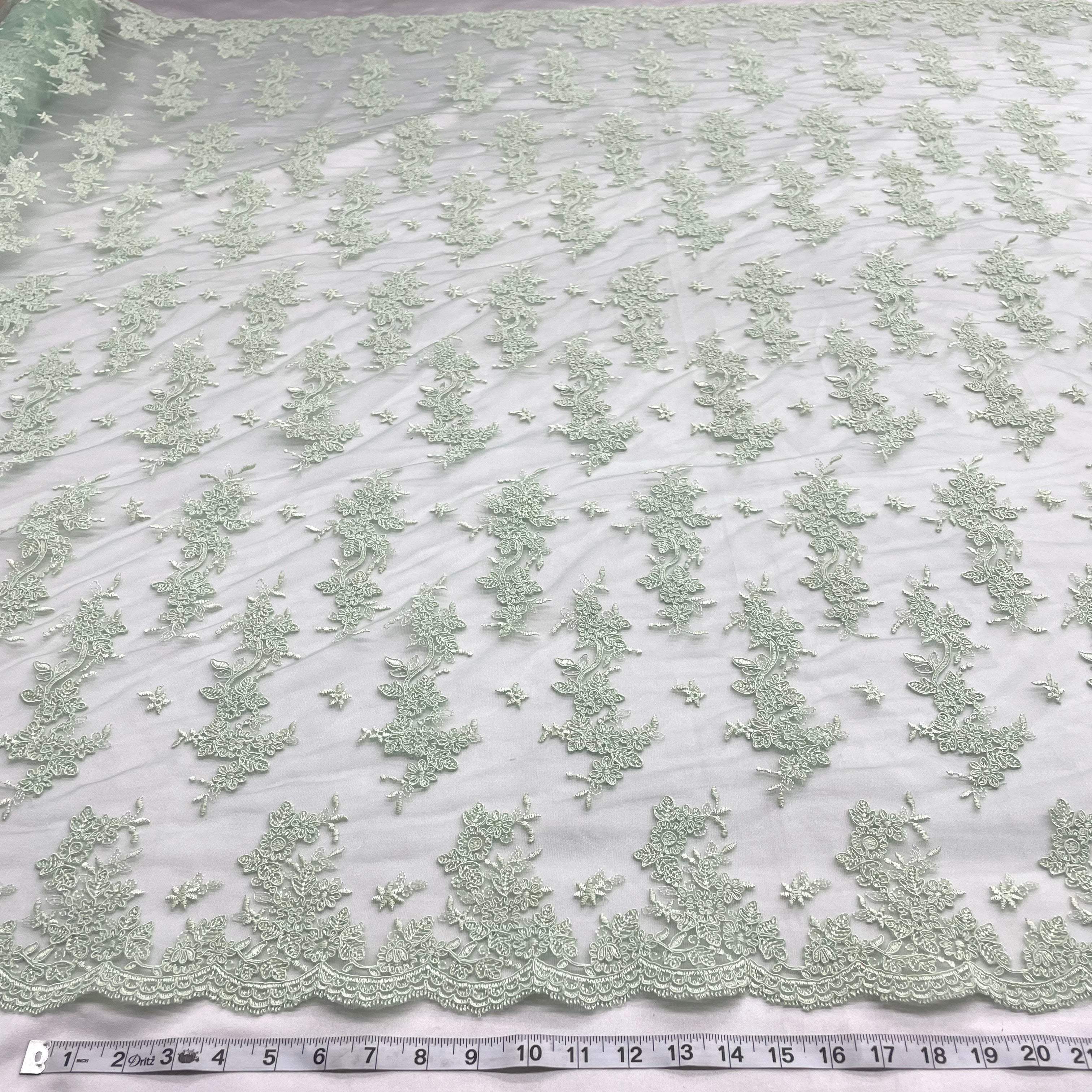 Corded Bridal Lace Fabric Embroidered on 100% Polyester Net Mesh | Lace USA - 96916W-4
