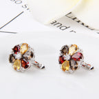 7.72ct Citrine Garnet Smoky Quartz Stone Real 925 Sterling Silver Classic Trendy Flower Shape Women Fine Jewelry