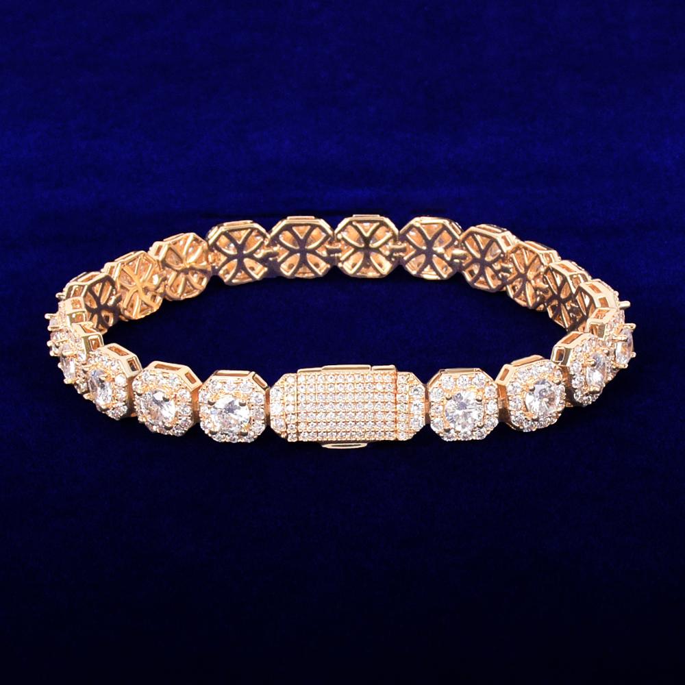 9mm Square Men's Bracelet Chain Hip Hop Link Finish Zirconia Copper Gold Color Fashion Rock Jewelry