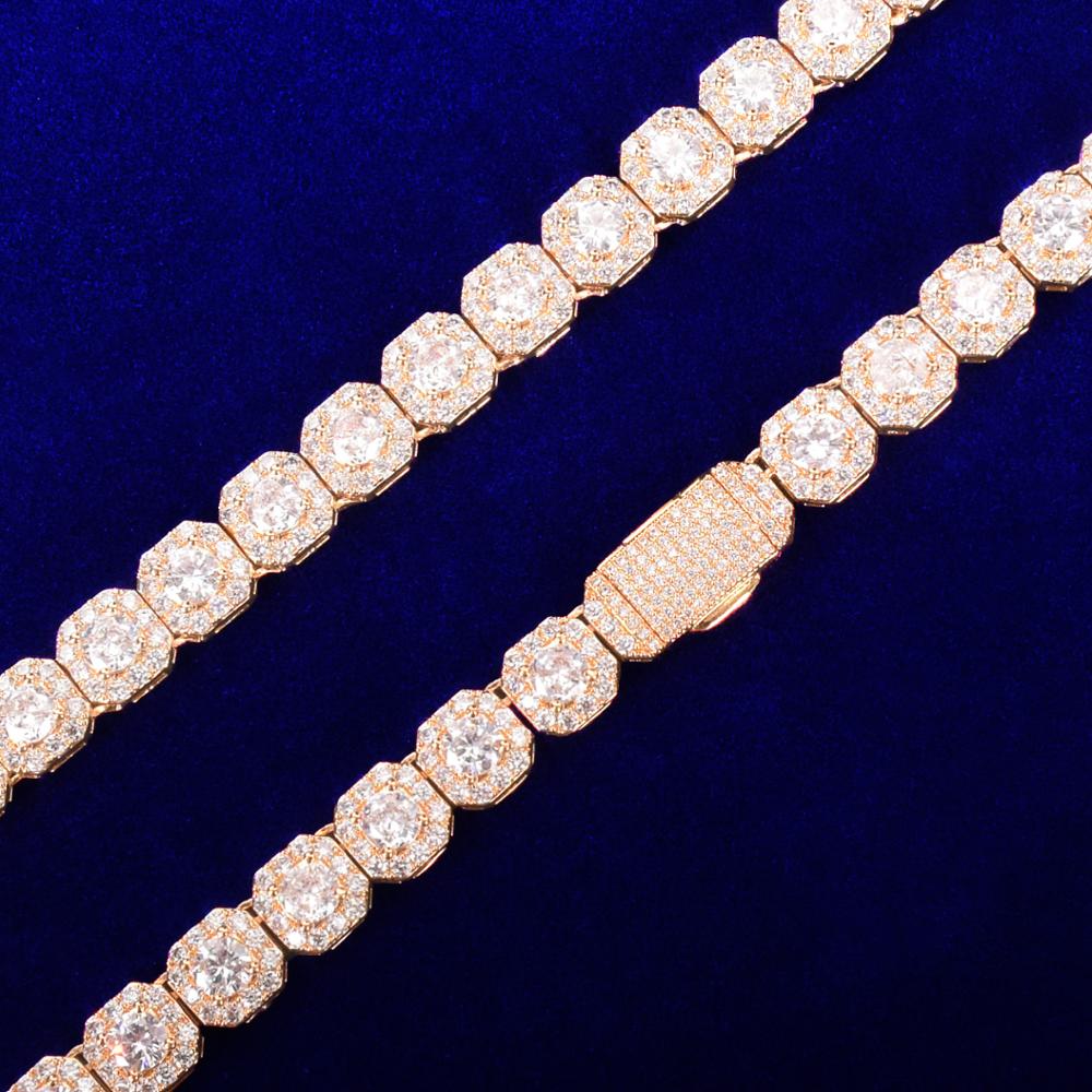 9mm Square Men's Bracelet Chain Hip Hop Link Finish Zirconia Copper Gold Color Fashion Rock Jewelry