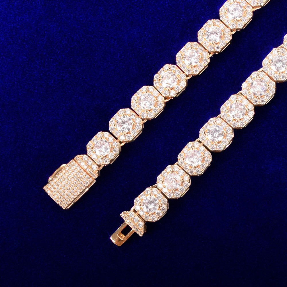 9mm Square Men's Bracelet Chain Hip Hop Link Finish Zirconia Copper Gold Color Fashion Rock Jewelry